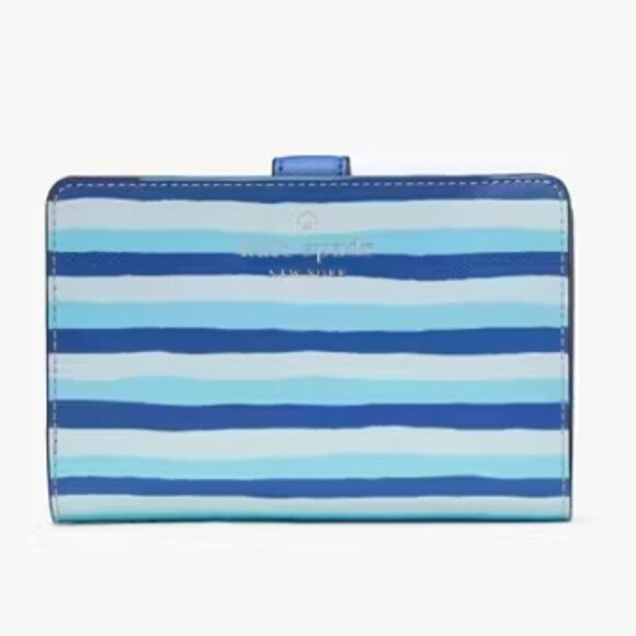 Kate Spade Schuyler Wave Stripe Medium Company Bifold Wallet blue - Picture 1 of 11